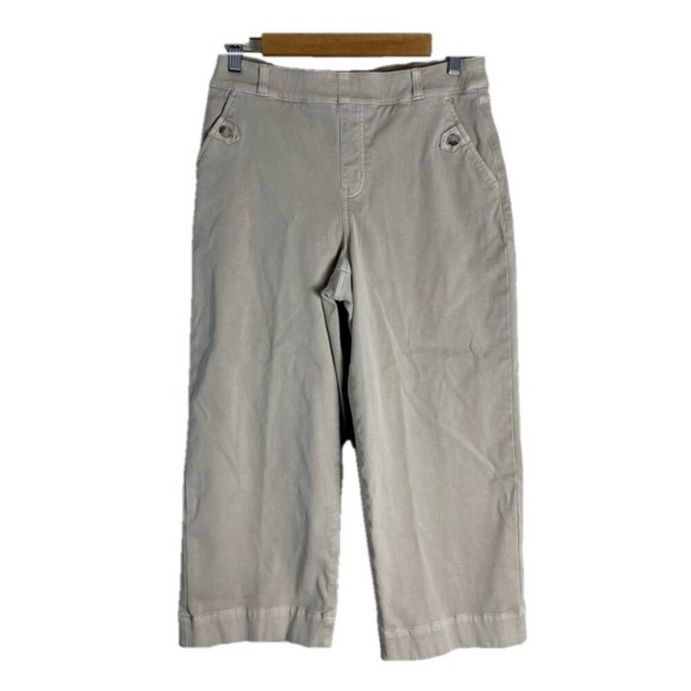 Spanx Twill Cropped Wide Leg Pull On Pants Size Large in Bone or beige slimming